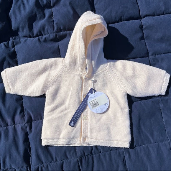 NWT Petit Bateau ivory cardigan w hood. Wool. - Picture 1 of 6